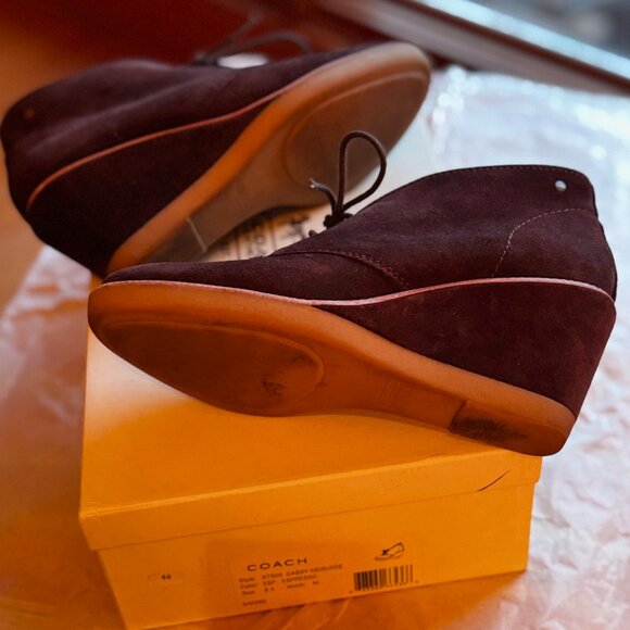 Coach Cassy Brown Suede Wedge Heel Lace Up Bootie, 8.5M, EUC - Picture 3 of 12